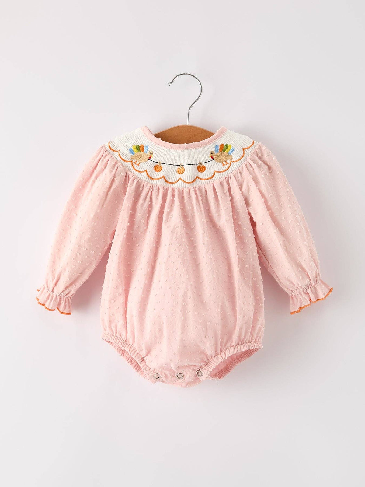 Fall Thanksgiving& Halloween Chicken Pumpkin Smock Embroidery Baby Girl Romper