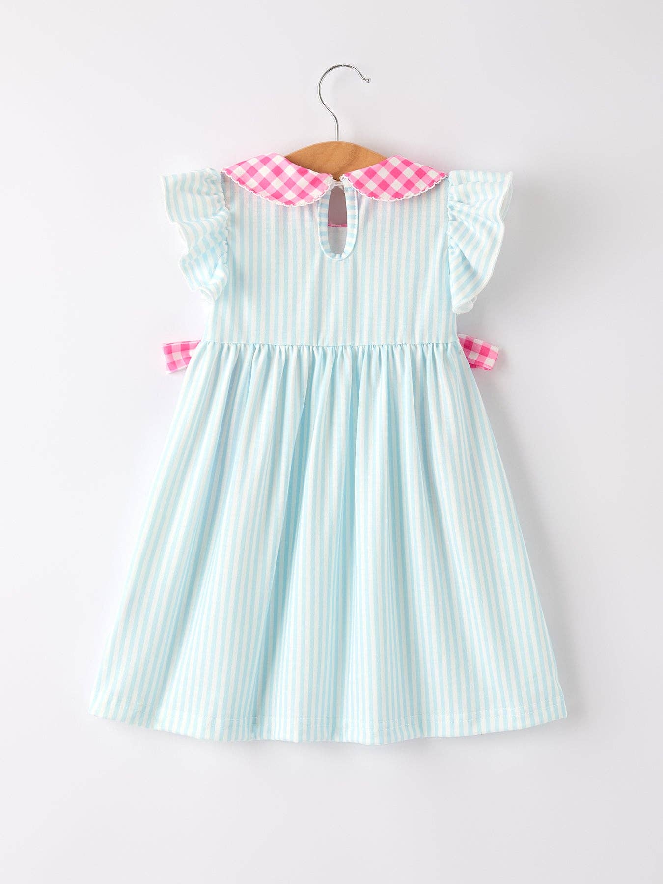 Girls Striped Lapels Bow Dress