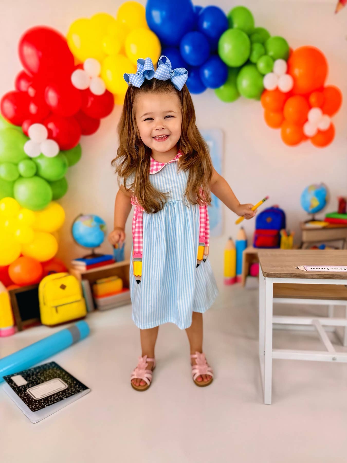 Girls Striped Lapels Bow Dress