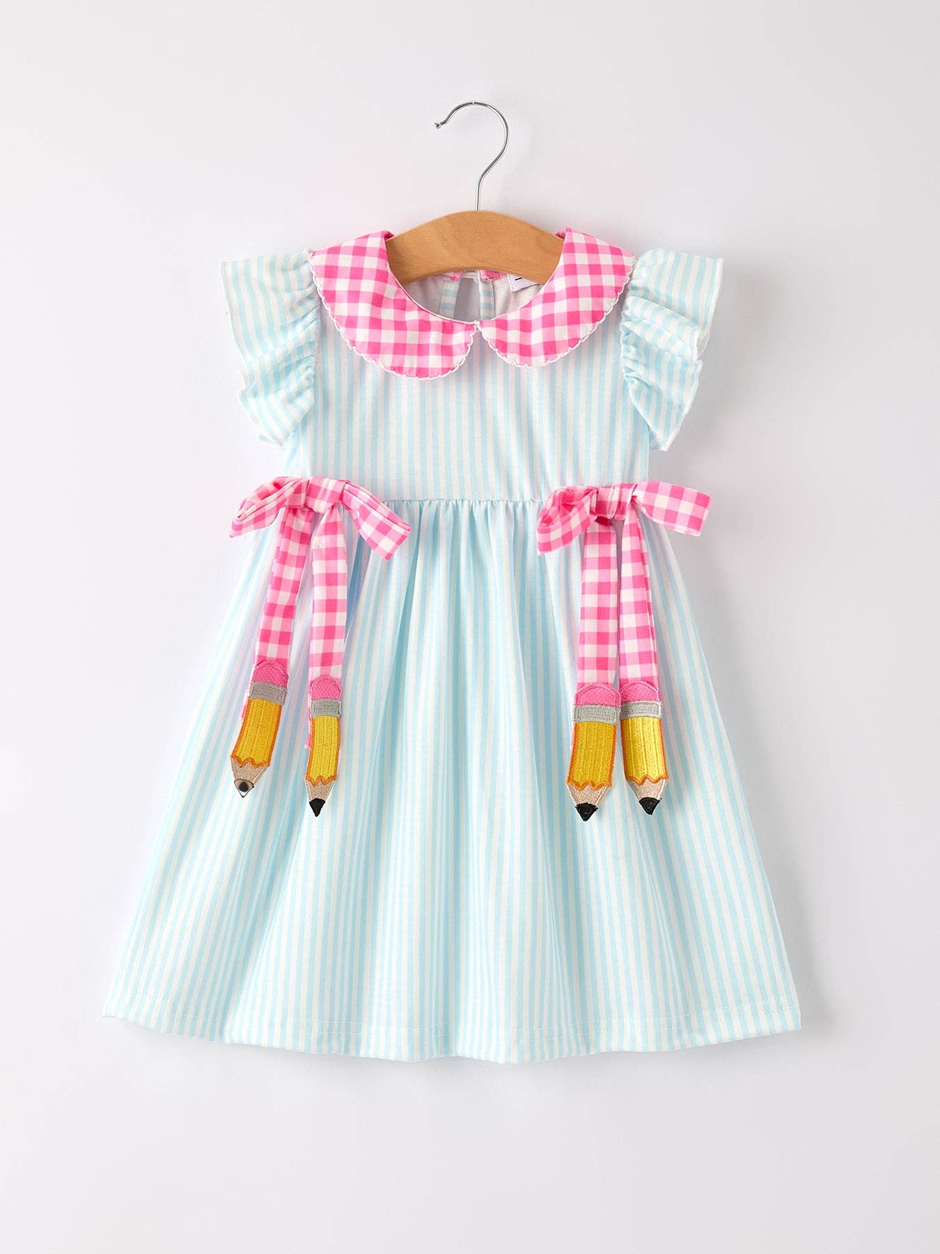 Girls Striped Lapels Bow Dress