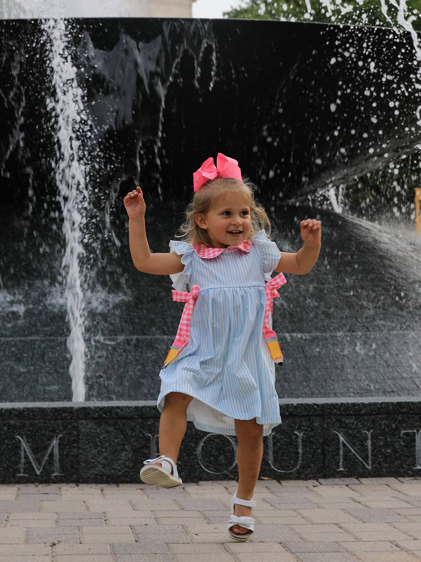 Girls Striped Lapels Bow Dress